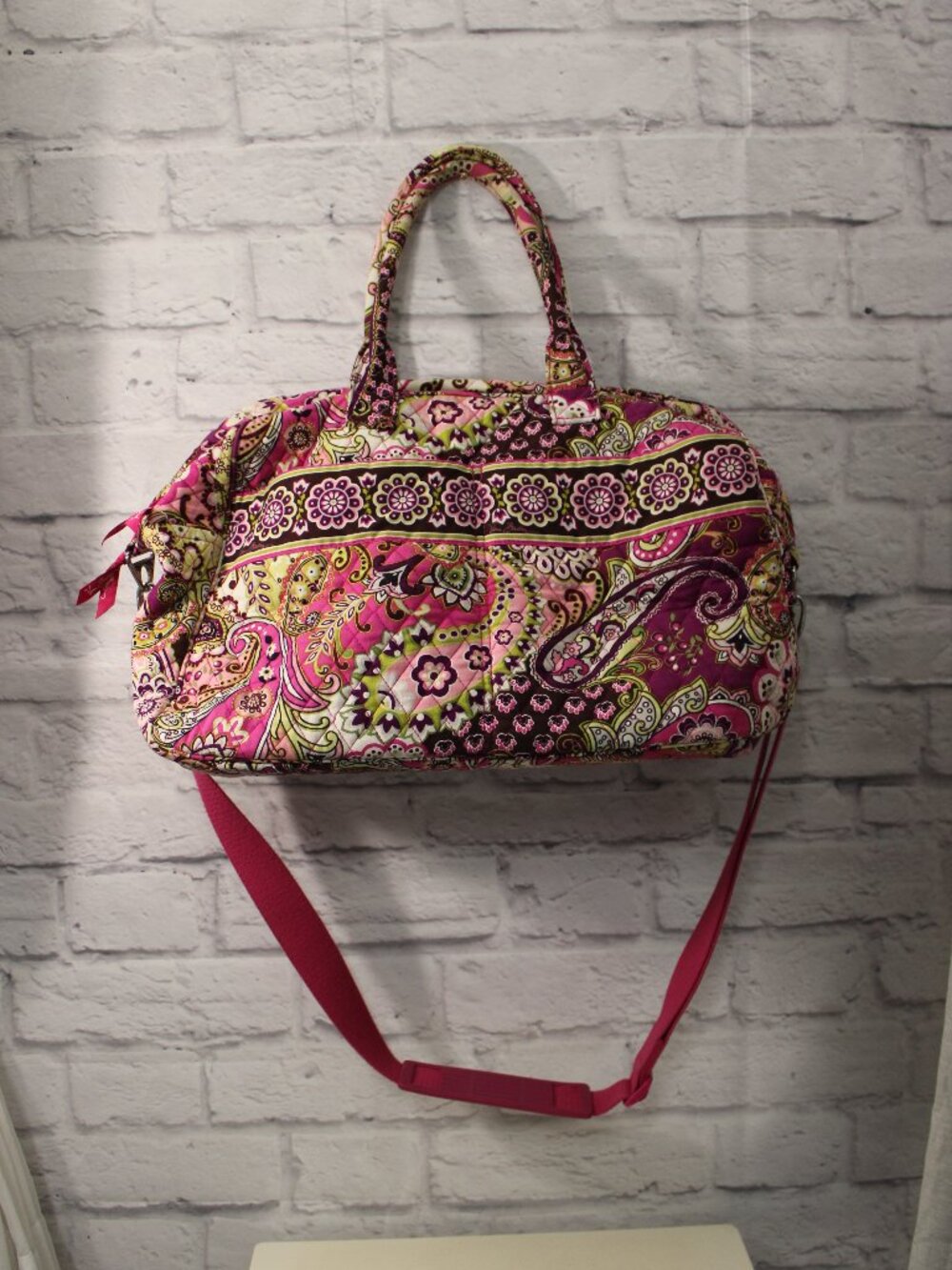 Vera Bradley Pink Very Berry Paisley Weekender Travel Quilted Duffle Bag
